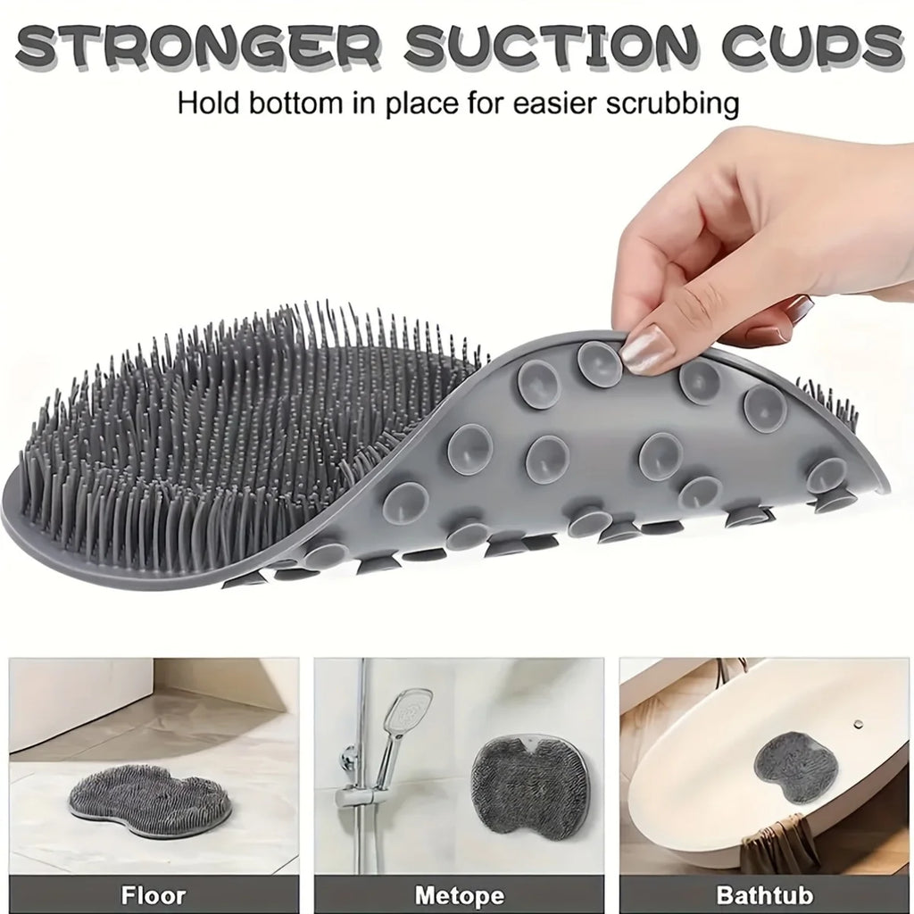 Multi-purpose Foot Wash Brush Silicone Bath Massage Mat Reusable Exfoliating Shower Back Brush Wall Mounted with Suction Cup