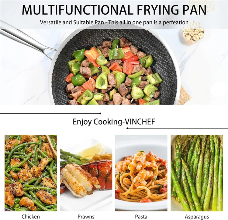 316 Stainless Steel Wok Pan Nonstick Honeycomb Wok Pan Large Deep Stir Frying Pan Skillet With Handle Induction Compatible JT560