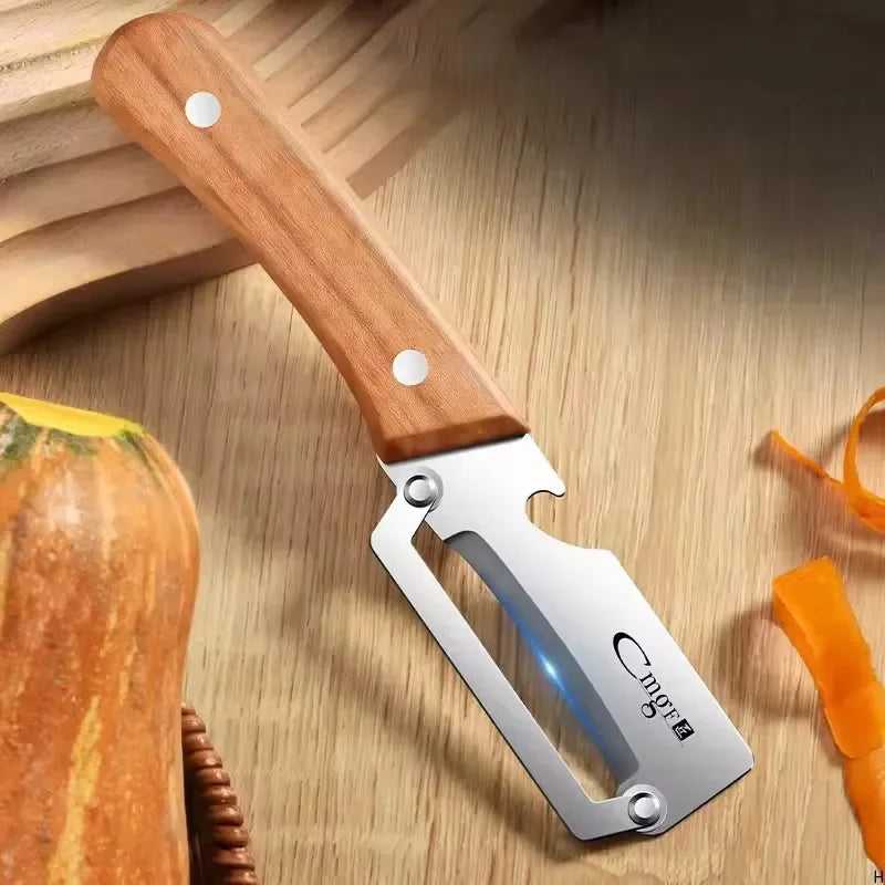 Kitchen Peeler Stainless Steel Multi-Function Kitchen-Specific Peeler for Slicing Fruit and Vegetables with Wooden/ Steel Handle