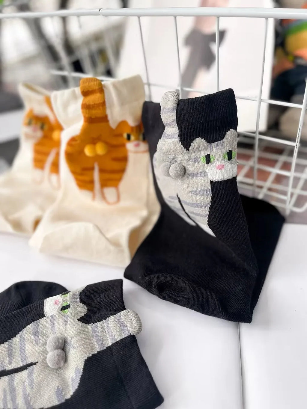 3D Cute Cat Socks Black/White Funny Cat Socks Breathable Soft Girl Women Novelty Stocking Kawaii Gift Sock Set