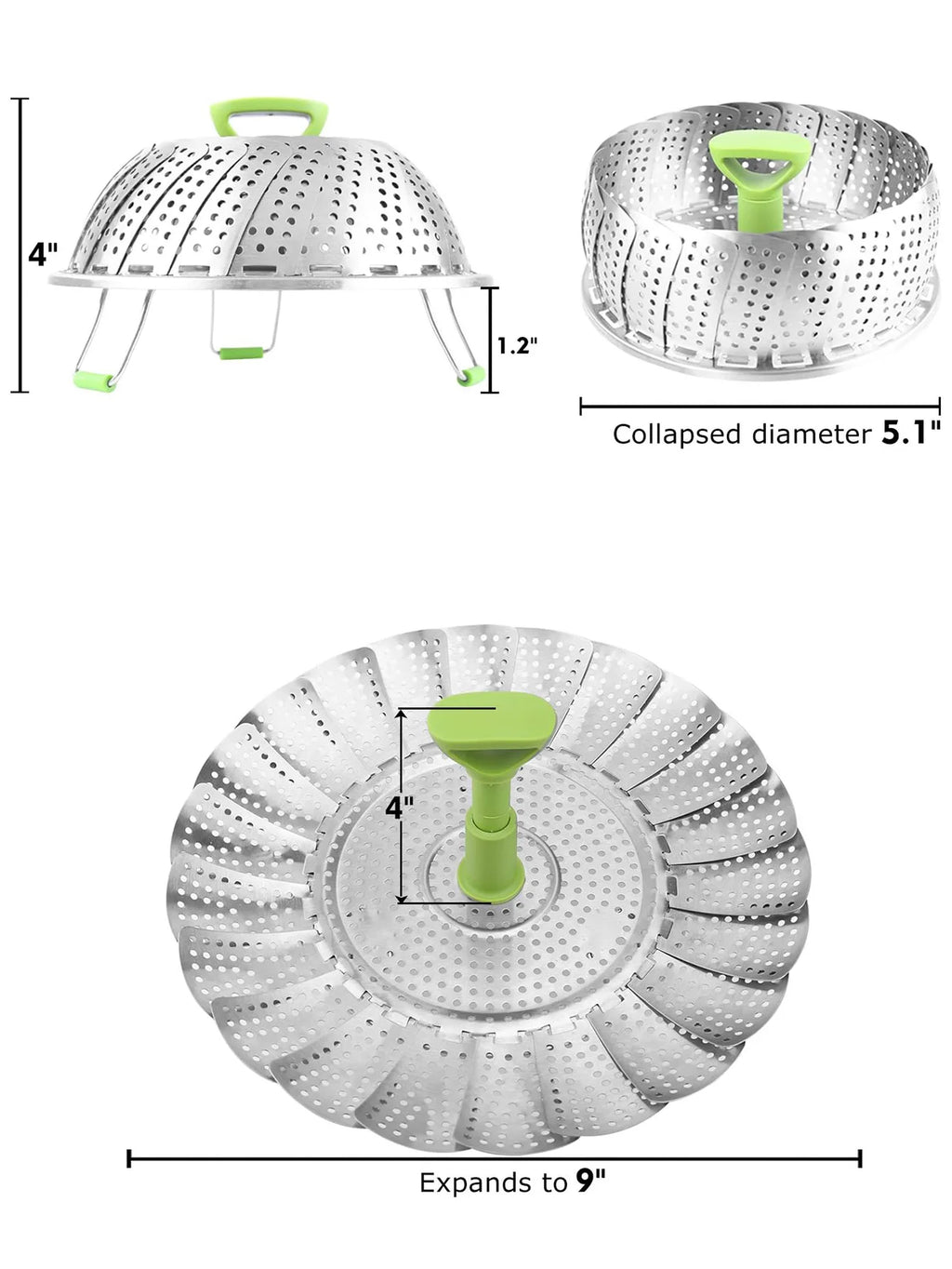 Vegetable Steamer Basket for Cooking Food, Stainless Steel Veggie Steam Basket for Pot, Folding Expandable Steaming Insert