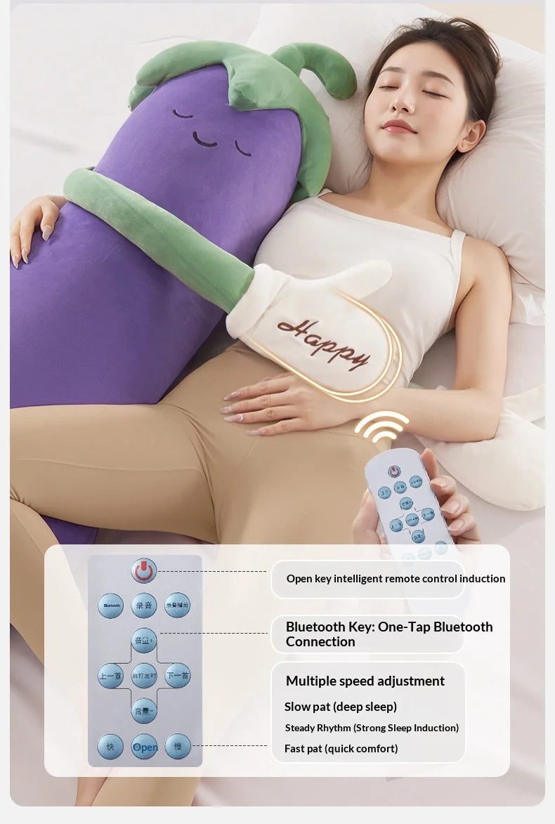 Zhimengren Eggplant Sleep Pillow Bluetooth Music Remote Control Adjustable Patting Plush Toy For Adults Pregnant Women Girls
