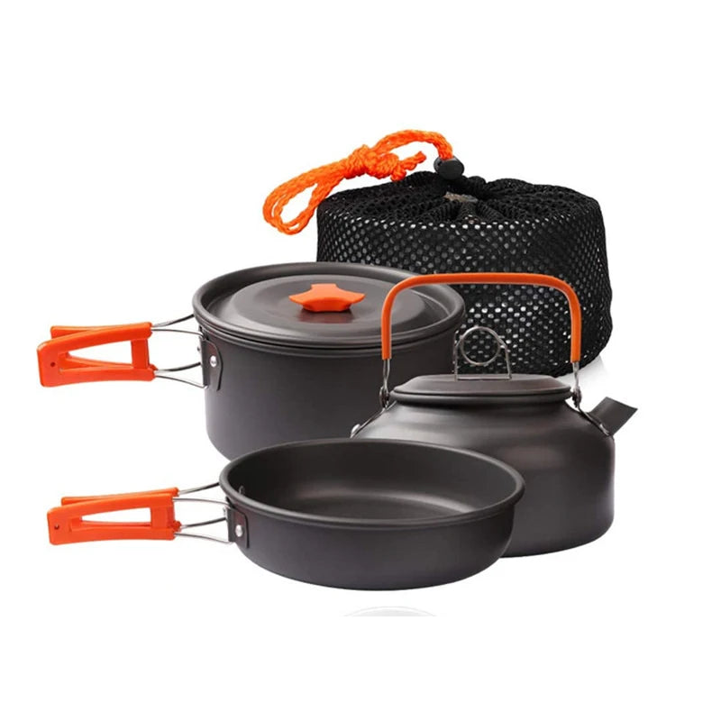 Camping Cookware Set Aluminum Nonstick Portable Outdoor Tableware Kettle Pot Cookset Cooking Pan Bowl for Hiking BBQ Picnic
