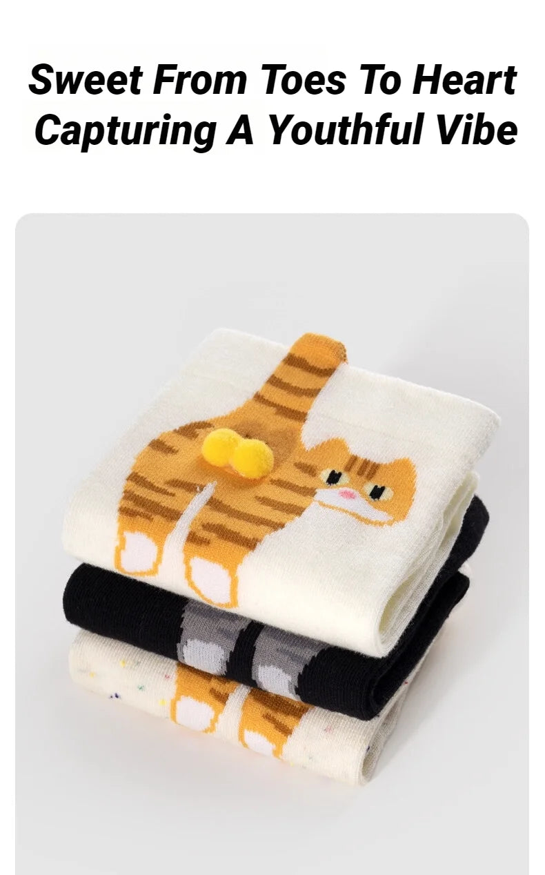 3D Cute Cat Socks Black/White Funny Cat Socks Breathable Soft Girl Women Novelty Stocking Kawaii Gift Sock Set