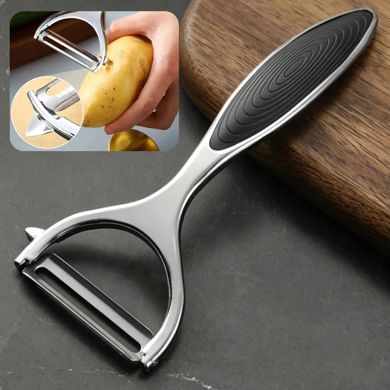 Kitchen Peeler Stainless Steel Multi-Function Kitchen-Specific Peeler for Slicing Fruit and Vegetables with Wooden/ Steel Handle
