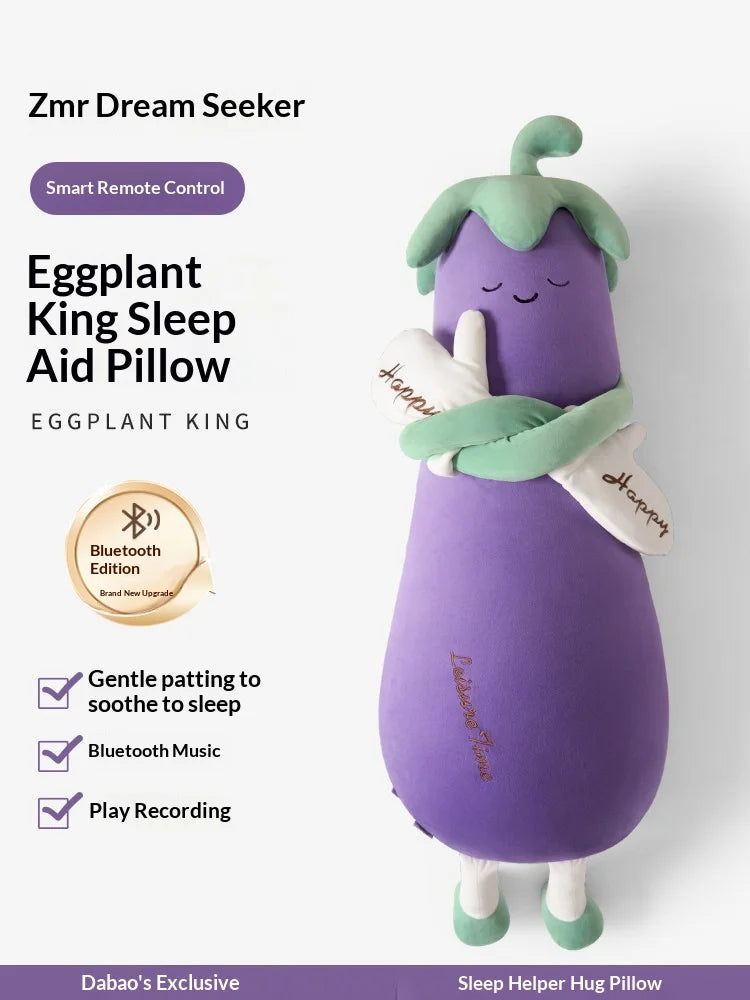 Zhimengren Eggplant Sleep Pillow Bluetooth Music Remote Control Adjustable Patting Plush Toy For Adults Pregnant Women Girls