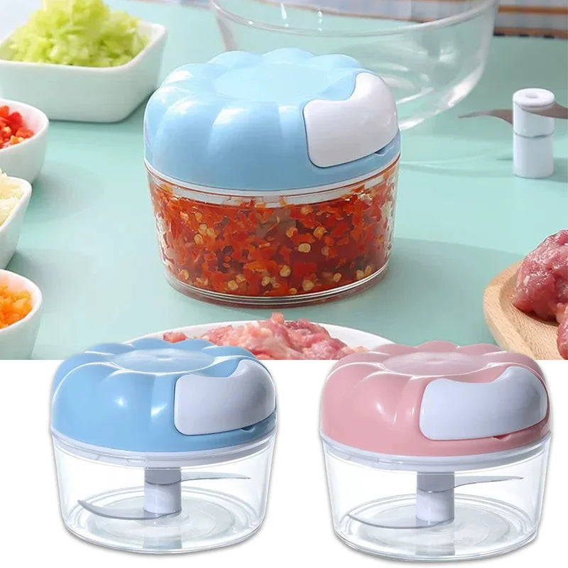 Vegetable Chopper Manual Food Chopper with Container, Hand Pull String Veggie Cutter for Salad Garlic Nut Onion, Hand- Mincer