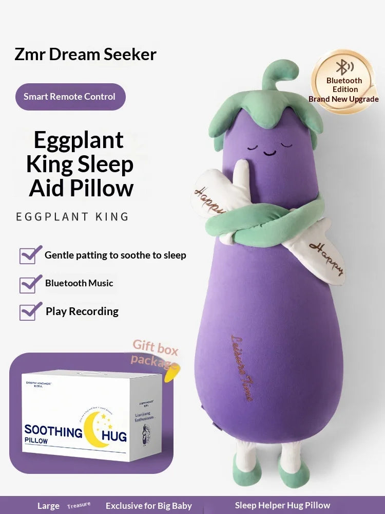 Zhimengren Eggplant Sleep Pillow Bluetooth Music Remote Control Adjustable Patting Plush Toy For Adults Pregnant Women Girls