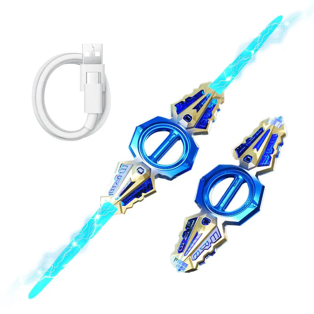 Light Up Sword Double-Edged Rotating Retractable Lightsaber Super Cool Toy USB Charging Birthday Gift