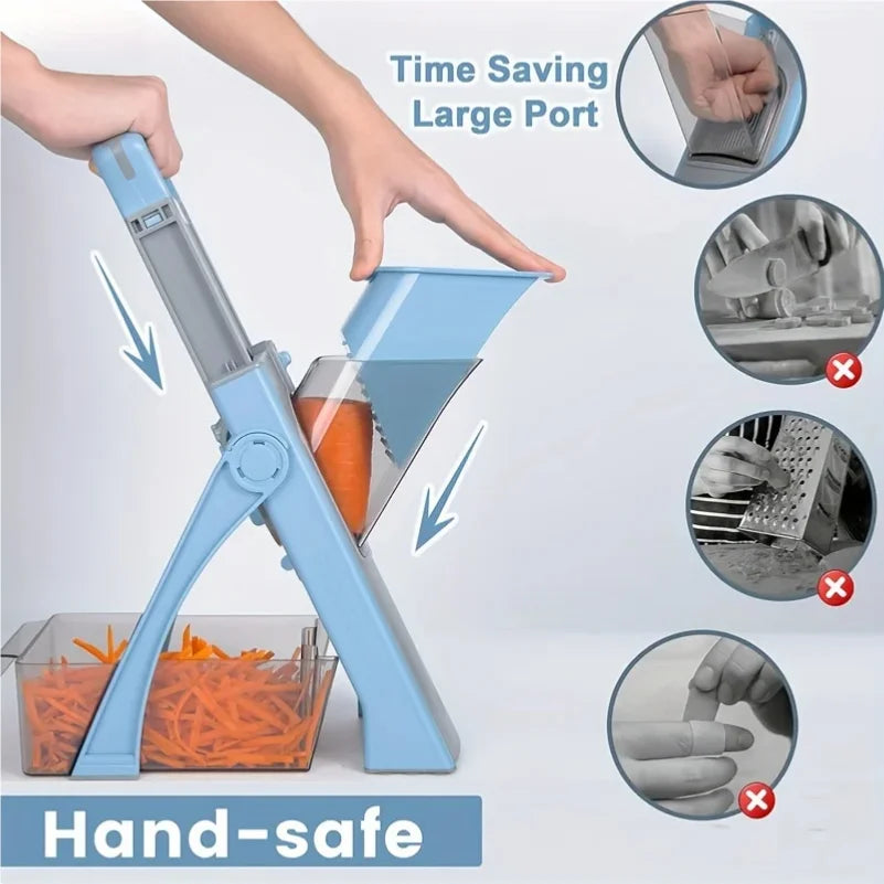 Safe Vegetable Slicer Adjustable Vegetable Chopper with 4 Modes Dicer, Julienne Kitchen Chopping Artifact (SkyBlue)