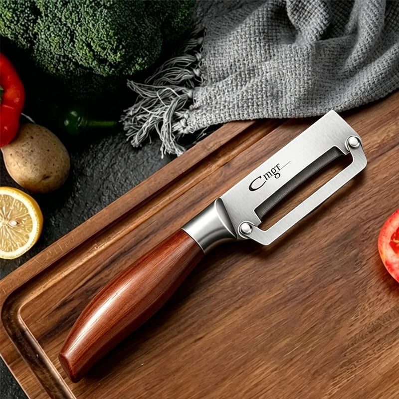 Kitchen Peeler Stainless Steel Multi-Function Kitchen-Specific Peeler for Slicing Fruit and Vegetables with Wooden/ Steel Handle