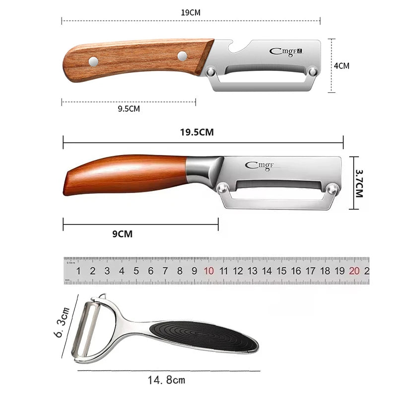 Kitchen Peeler Stainless Steel Multi-Function Kitchen-Specific Peeler for Slicing Fruit and Vegetables with Wooden/ Steel Handle