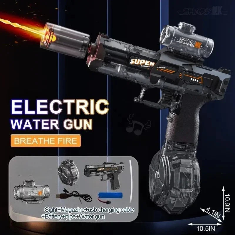 Simulated Firing and Recoil Electric Water Gun Toys Children Automatic Sensor Lights Water Pistol Summer Outdoor Beach Kids Toy