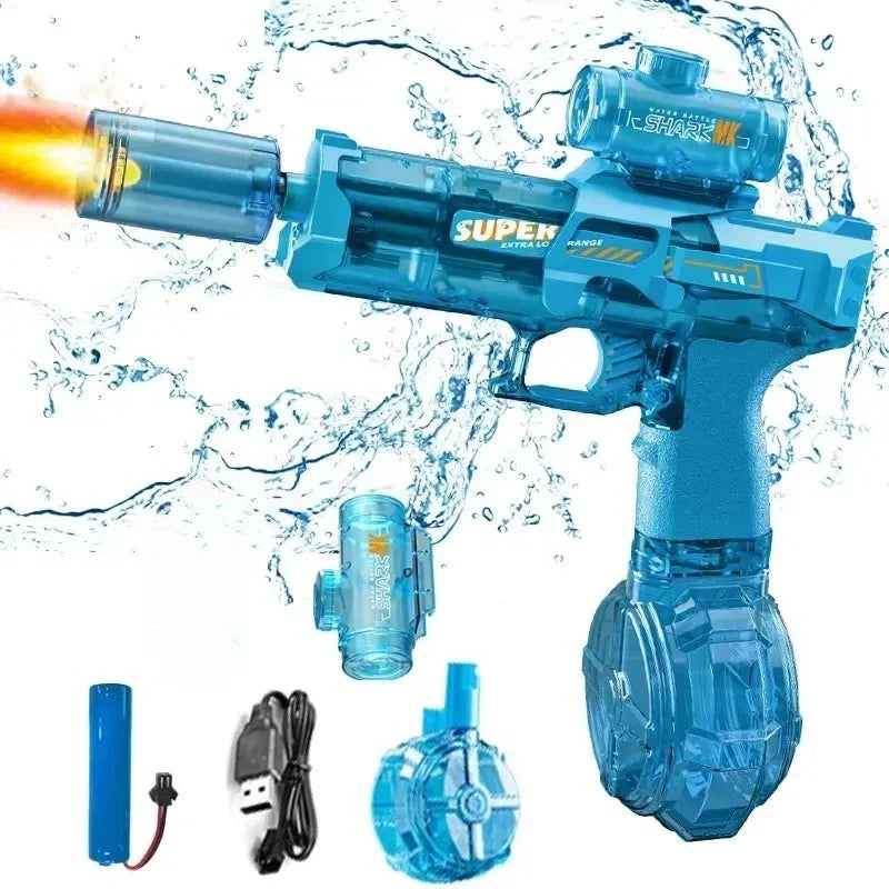 Simulated Firing and Recoil Electric Water Gun Toys Children Automatic Sensor Lights Water Pistol Summer Outdoor Beach Kids Toy