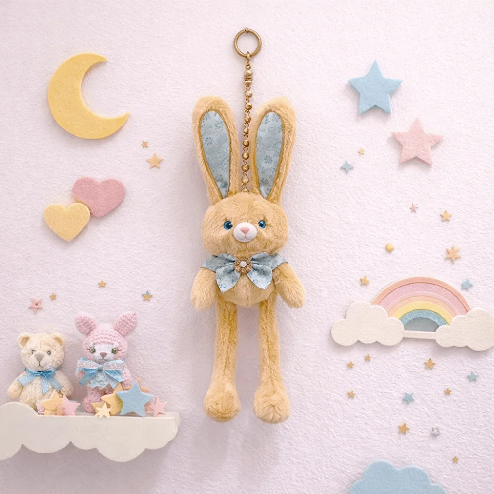 Soft Stuffed Stuffed Bunny Keychain 30cm Size Kawaii Style Ear Pulling Rabbit Creative Design Children Gits Schoolbag Pendant