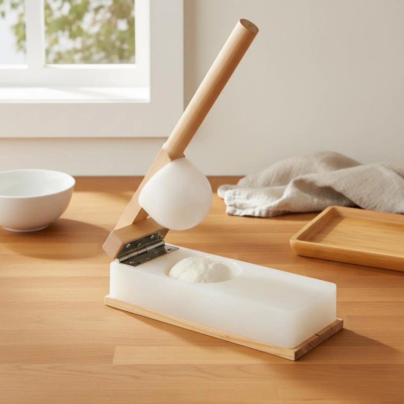 Rice Cake Press Handmade Wooden Paste Press Wooden Paste Flattener Small and Lightweight Dumpling Skin Form for Beginners