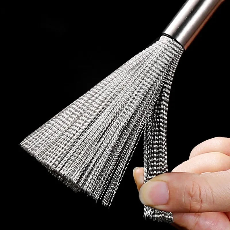 Kitchen Stainless Steel Cleaning Brush Long Handle Utensil Scrubber Anti-Rust Stainless Steel Kitchen Special Brush Pot Tool