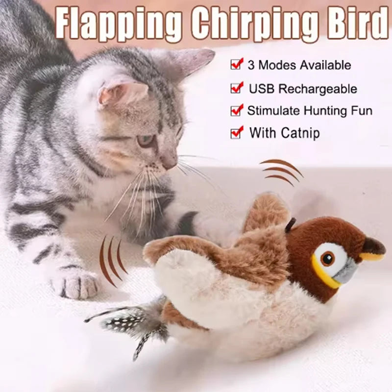 New Simulated Bird Cat Toy Interactive Toys Dog Rechargeable Chirping Flapping Bird(no Flying) Touch Activated Plush Toy Pet
