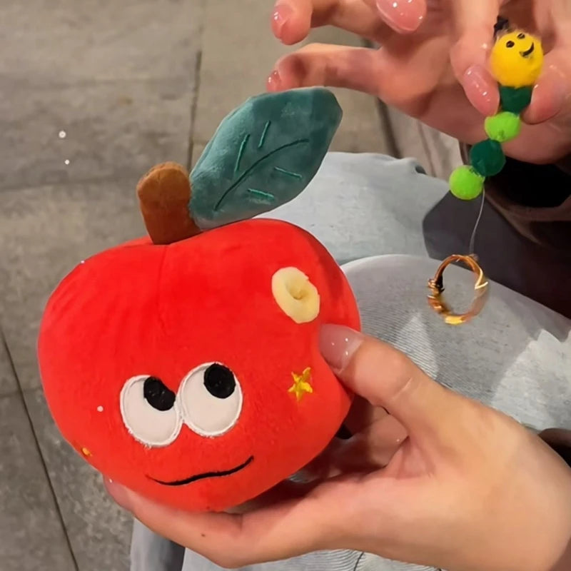 Plush Red Apple Keychains Pendant Surprise Apple  with Bug Holes Proposal Hide The Ring Couples Valentine's Day Surprise Gift
