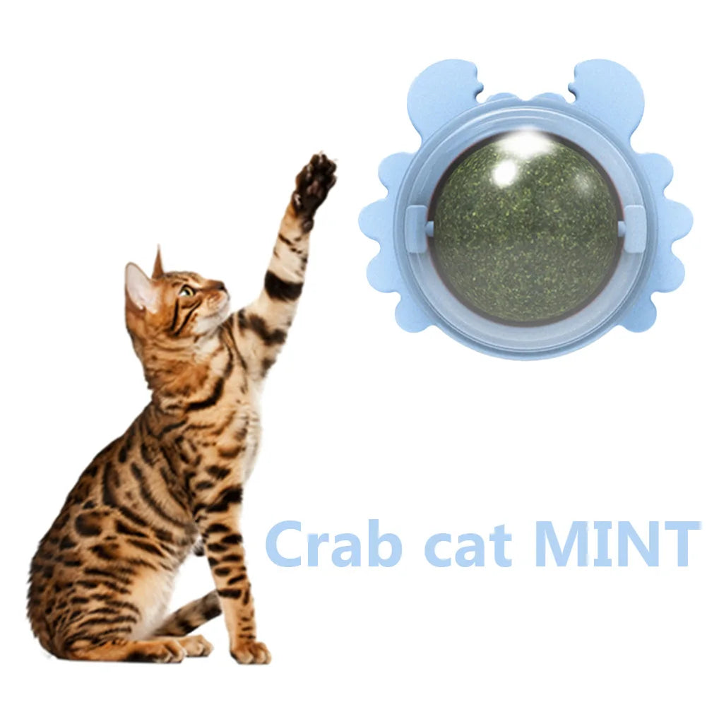 Crab Shaped Edible Toys Catnip Balls Treats Rotatable Indoor Cat Snack Ball Playing Healthy Stick On Roller Safe Pet Accessories