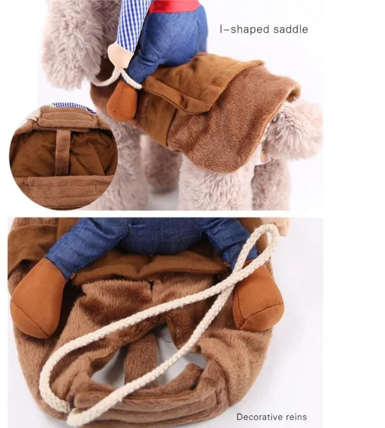Practical Dog Cowboy Rider Suit With Matching Hat Pet Cosplay Clothes Halloween Xmas Puppy Festival Party Costume Accessory