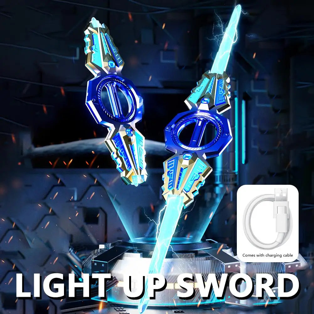 Light Up Sword Double-Edged Rotating Retractable Lightsaber Super Cool Toy USB Charging Birthday Gift