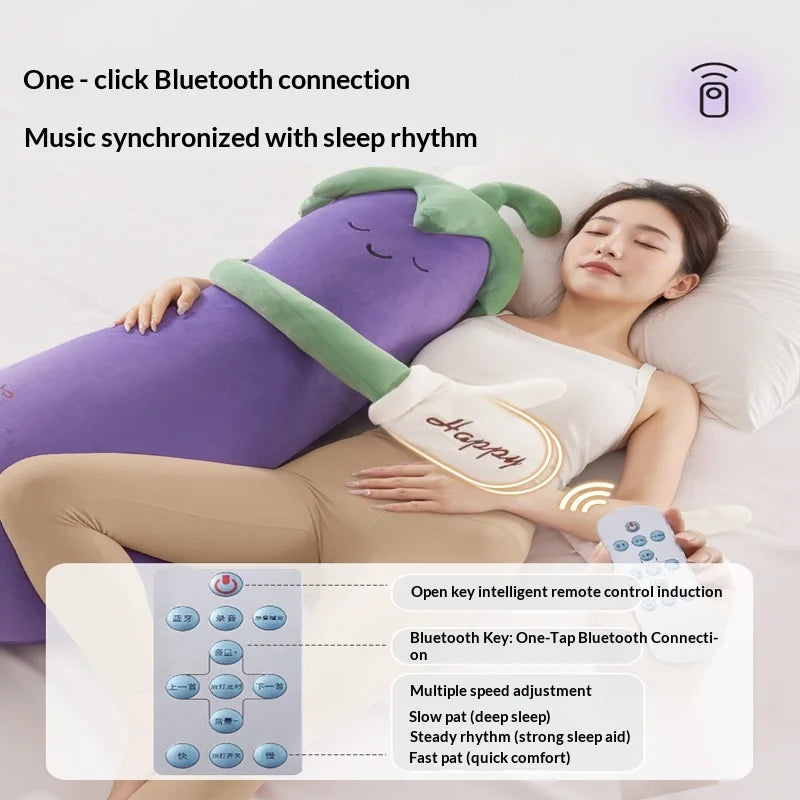 Zhimengren Eggplant Sleep Pillow Bluetooth Music Remote Control Adjustable Patting Plush Toy For Adults Pregnant Women Girls