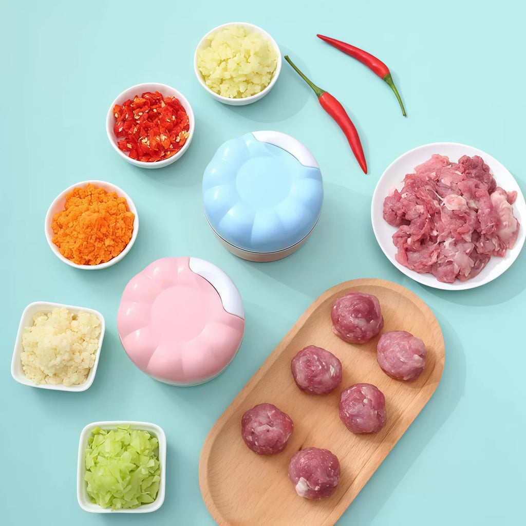 Vegetable Chopper Manual Food Chopper with Container, Hand Pull String Veggie Cutter for Salad Garlic Nut Onion, Hand- Mincer