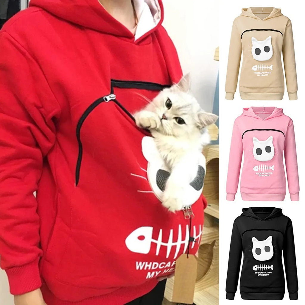 Unisex Pet Carrier Hoodie Cat Lovers Big Pocket Pullovers Sweatshirt Dog Holder Tops Hoodies Animal Pouch Hooded Sweatshirts