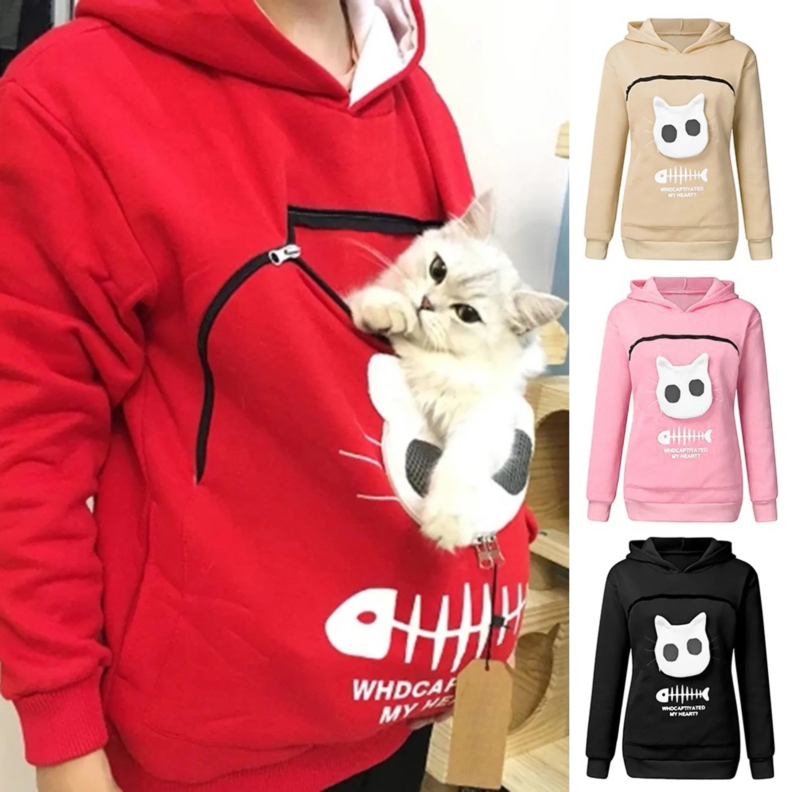 Unisex Pet Carrier Hoodie Cat Lovers Big Pocket Pullovers Sweatshirt Dog Holder Tops Hoodies Animal Pouch Hooded Sweatshirts