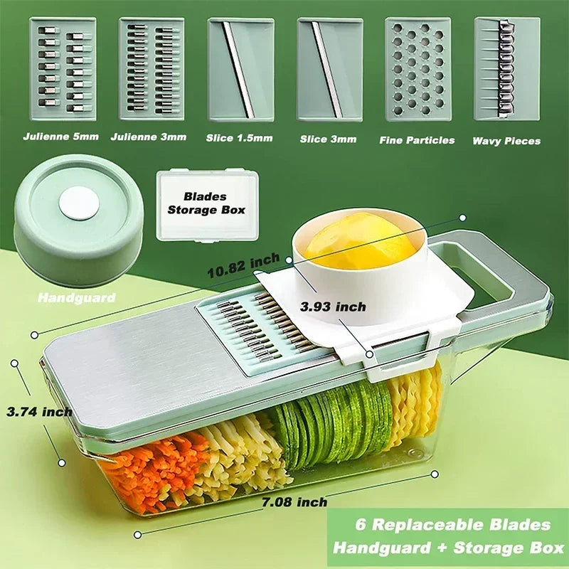2026Popular 6 in 1 Veggie Slicer Mandoline with 6 Blades for Easy Slicing Julienne and Shredding Vegetables