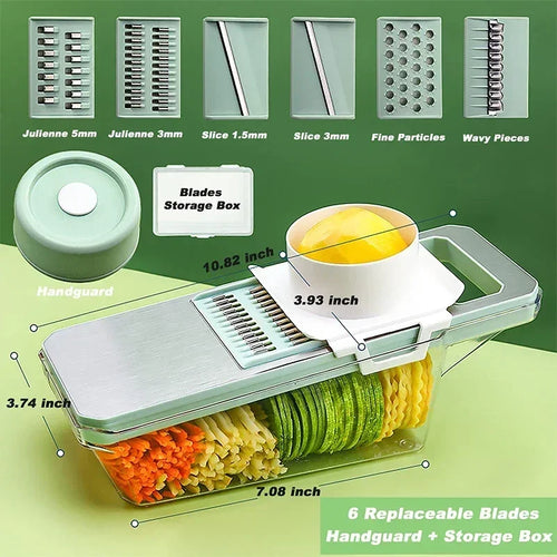 2026Popular 6 in 1 Veggie Slicer Mandoline with 6 Blades for Easy Slicing Julienne and Shredding Vegetables