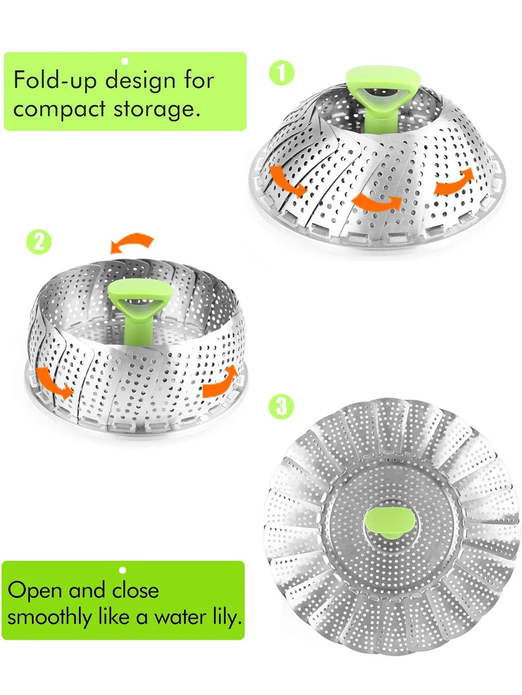 Vegetable Steamer Basket for Cooking Food, Stainless Steel Veggie Steam Basket for Pot, Folding Expandable Steaming Insert