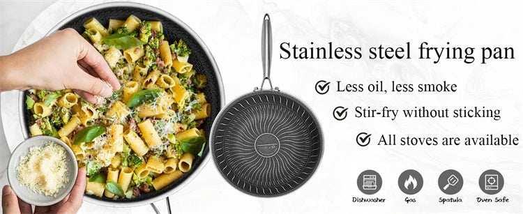 316 Stainless Steel Wok Pan Nonstick Honeycomb Wok Pan Large Deep Stir Frying Pan Skillet With Handle Induction Compatible JT560