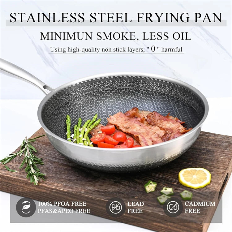 316 Stainless Steel Wok Pan Nonstick Honeycomb Wok Pan Large Deep Stir Frying Pan Skillet With Handle Induction Compatible JT560