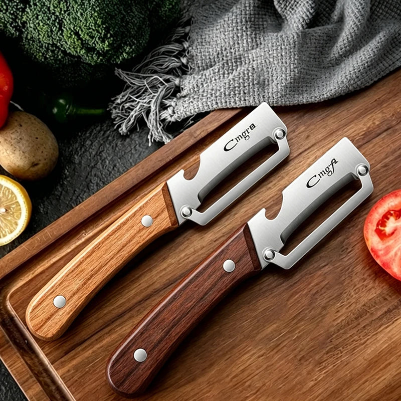 Kitchen Peeler Stainless Steel Multi-Function Kitchen-Specific Peeler for Slicing Fruit and Vegetables with Wooden/ Steel Handle