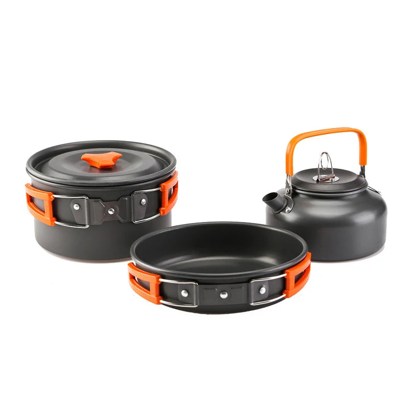 Camping Cookware Set Aluminum Nonstick Portable Outdoor Tableware Kettle Pot Cookset Cooking Pan Bowl for Hiking BBQ Picnic