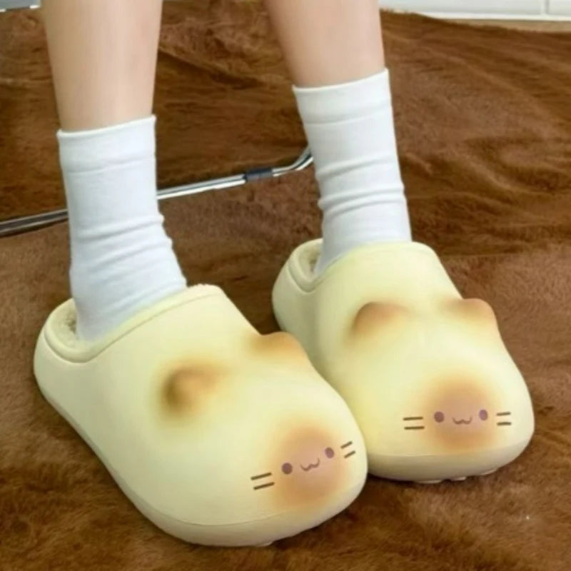 Cute EVA Bottom Cat Paw Slippers Women Waterproof Outdoor Shoes Men Autumn Winter Non-slip Bottom Cats Paws Cotton Slipper