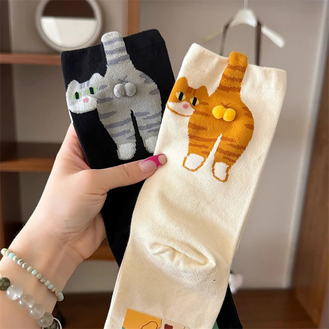 3D Cute Cat Socks Black/White Funny Cat Socks Breathable Soft Girl Women Novelty Stocking Kawaii Gift Sock Set