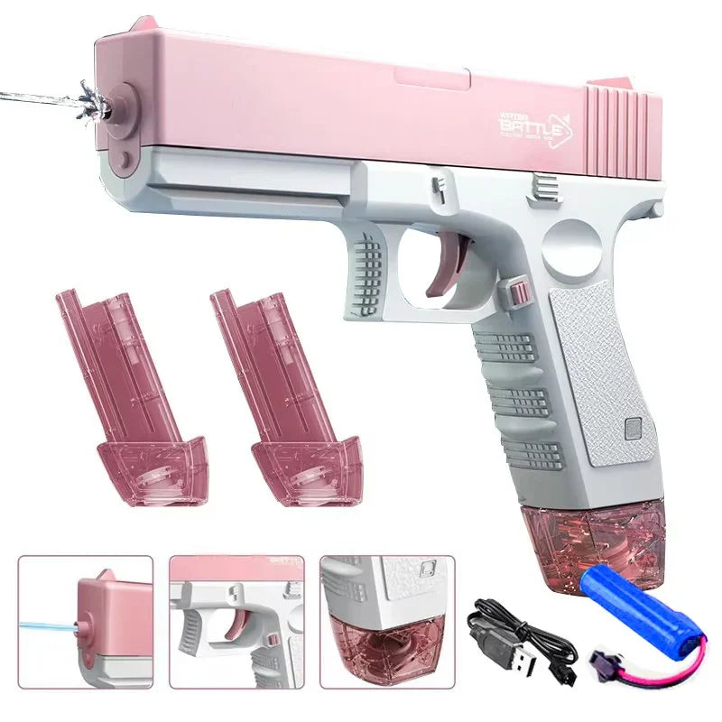 Simulated Firing and Recoil Electric Water Gun Toys Children Automatic Sensor Lights Water Pistol Summer Outdoor Beach Kids Toy