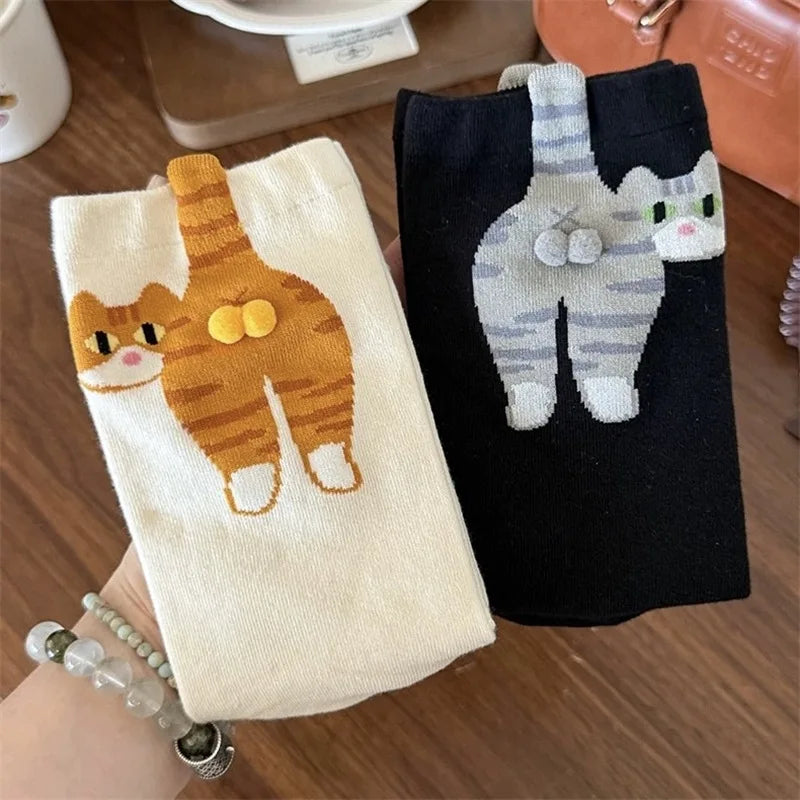 3D Cute Cat Socks Black/White Funny Cat Socks Breathable Soft Girl Women Novelty Stocking Kawaii Gift Sock Set