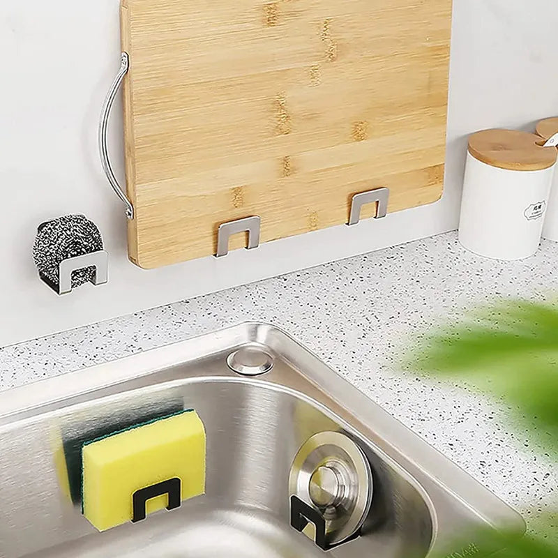 Kitchen Stainless Steel Sponges Racks Self Adhesive Sink Sponges Drain Drying Rack Hook Storage Holders Kitchen Sink Accessories