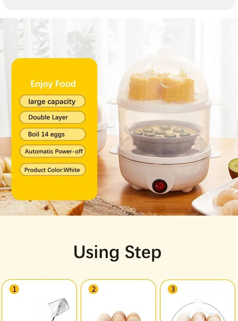 Egg Cooker Multifunctional Electric Egg Boiler Double Layers Egg Cooker Mini Steamer Poacher Kitchen Cooking Breakfast Machine