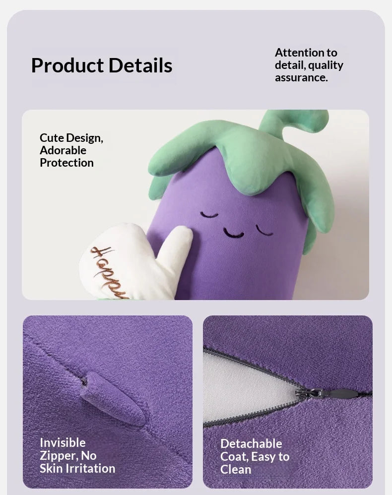 Zhimengren Eggplant Sleep Pillow Bluetooth Music Remote Control Adjustable Patting Plush Toy For Adults Pregnant Women Girls