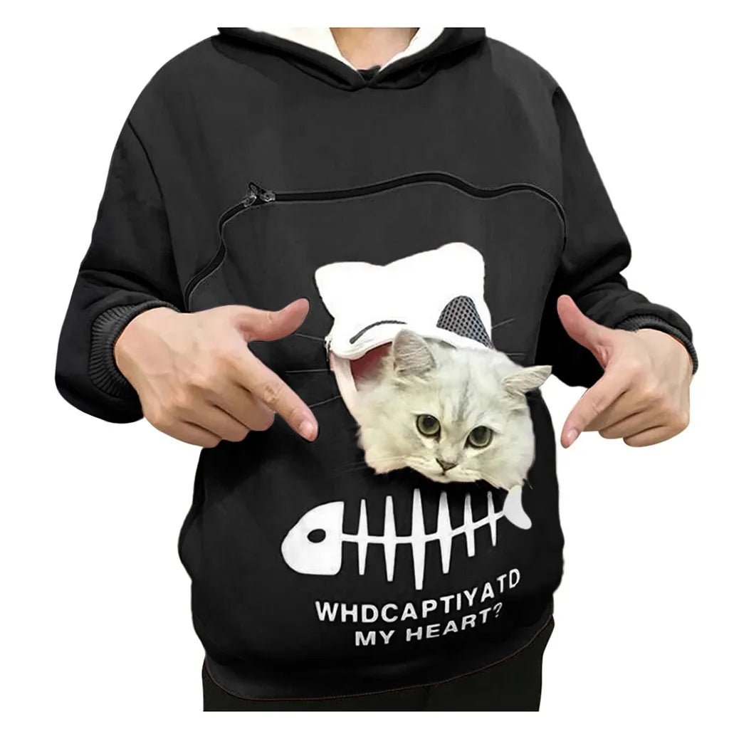 Unisex Pet Carrier Hoodie Cat Lovers Big Pocket Pullovers Sweatshirt Dog Holder Tops Hoodies Animal Pouch Hooded Sweatshirts