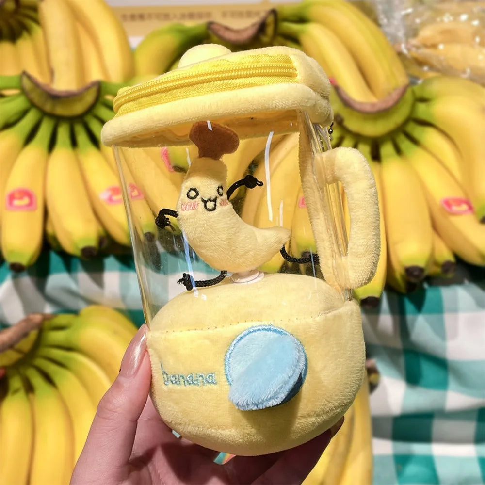 Cartoon Fruit Juicer Plush Toy Drawstring Rotating Watermelon/Orange/Banana Stuffed Plush Toys Bag Pendants Fruit Juicer Toy