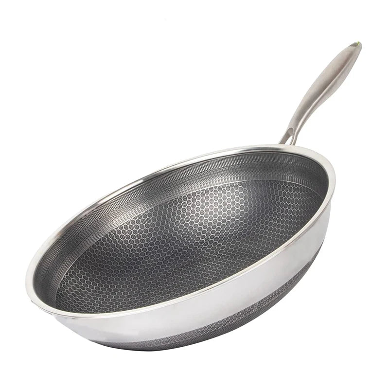 316 Stainless Steel Wok Pan Nonstick Honeycomb Wok Pan Large Deep Stir Frying Pan Skillet With Handle Induction Compatible JT560