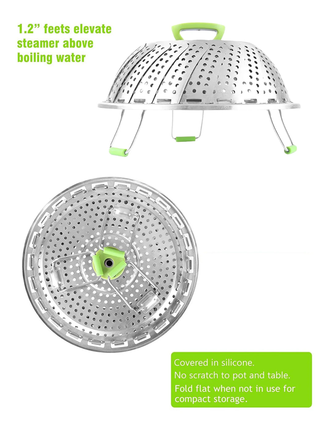 Vegetable Steamer Basket for Cooking Food, Stainless Steel Veggie Steam Basket for Pot, Folding Expandable Steaming Insert