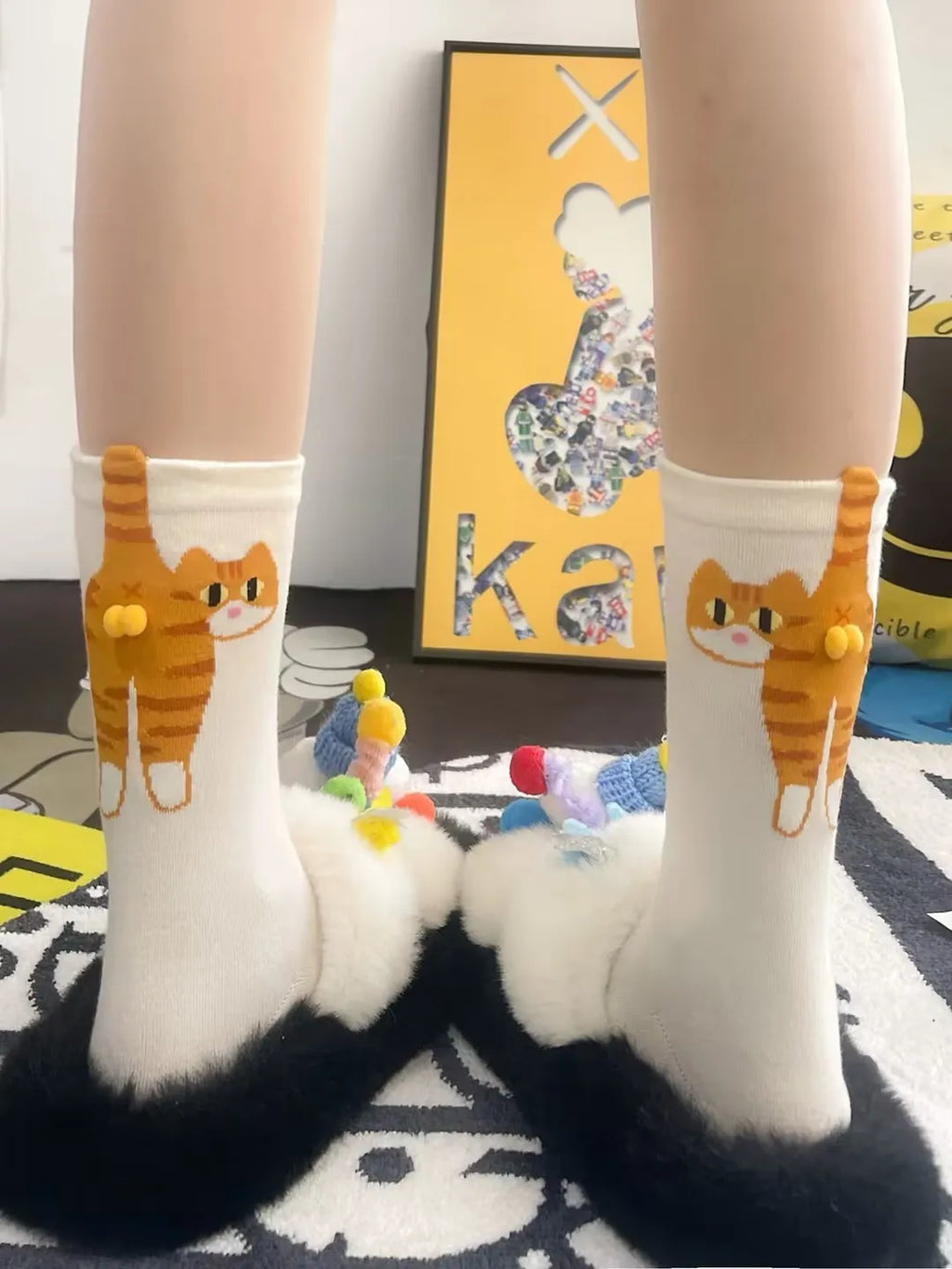 3D Cute Cat Socks Black/White Funny Cat Socks Breathable Soft Girl Women Novelty Stocking Kawaii Gift Sock Set