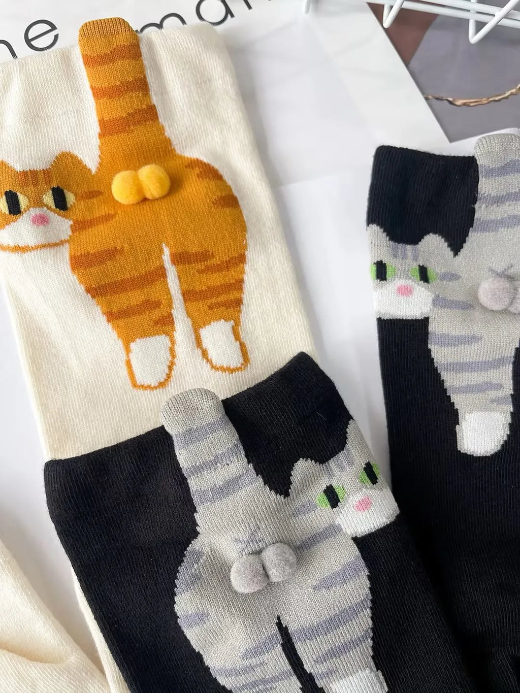 3D Cute Cat Socks Black/White Funny Cat Socks Breathable Soft Girl Women Novelty Stocking Kawaii Gift Sock Set